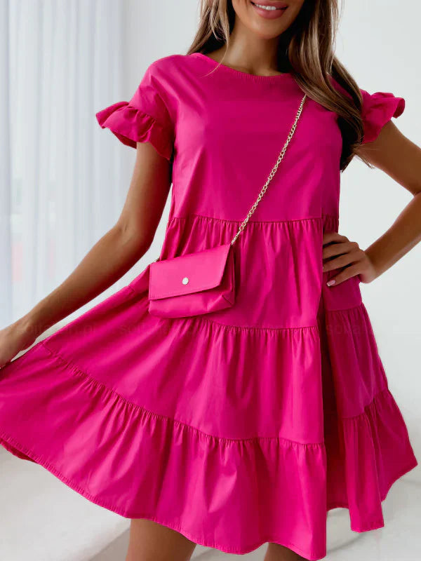 Diana - Dresses with wide sleeves, round neckline and irregular hem