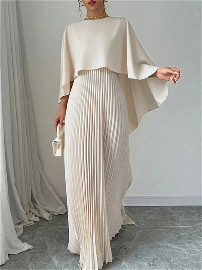 Long pleated dress with flowing detail for elegant events