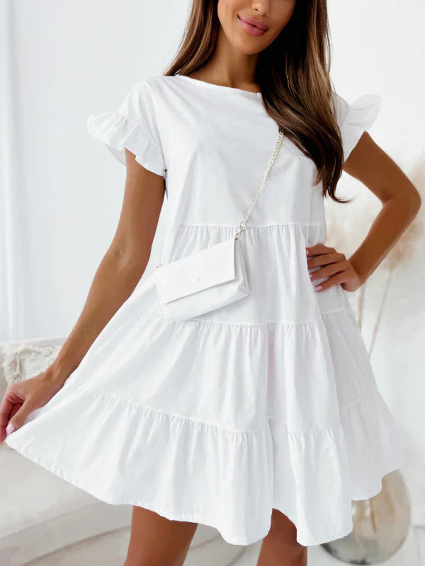 Diana - Dresses with wide sleeves, round neckline and irregular hem