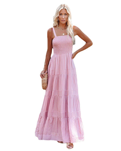 Emma - Pinstriped Backless Cami Maxi Dress