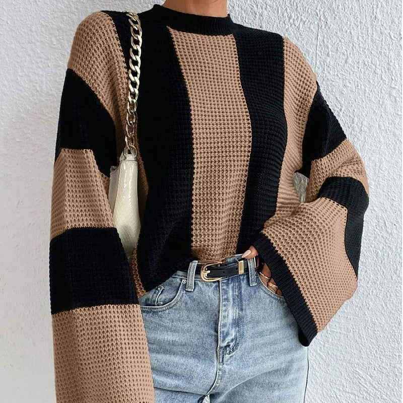 Women's Vintage Style Crew Neck Long Sleeve Knitted Sweater