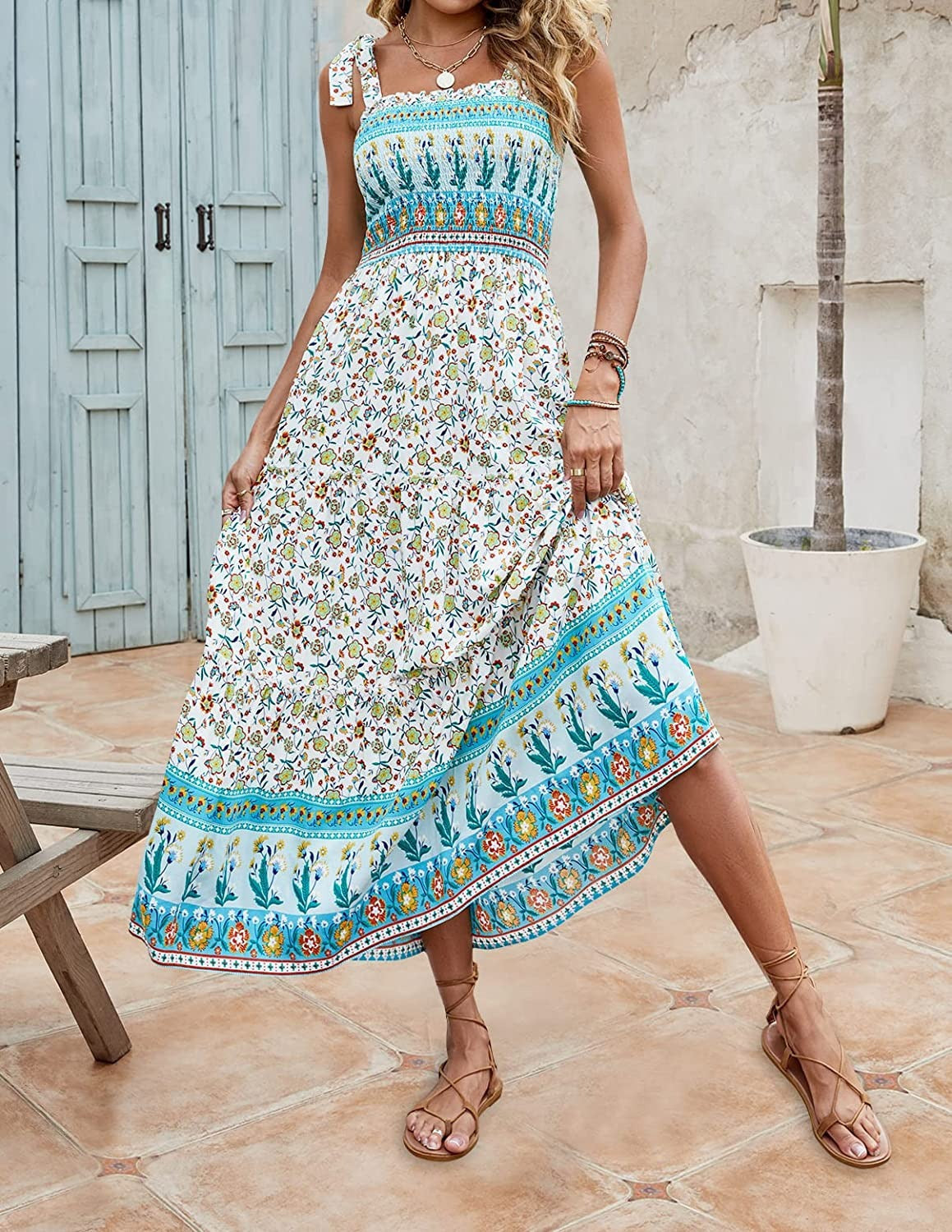 Maria - Women's Loose Long Summer Bohemian Printed Strappy Dresses