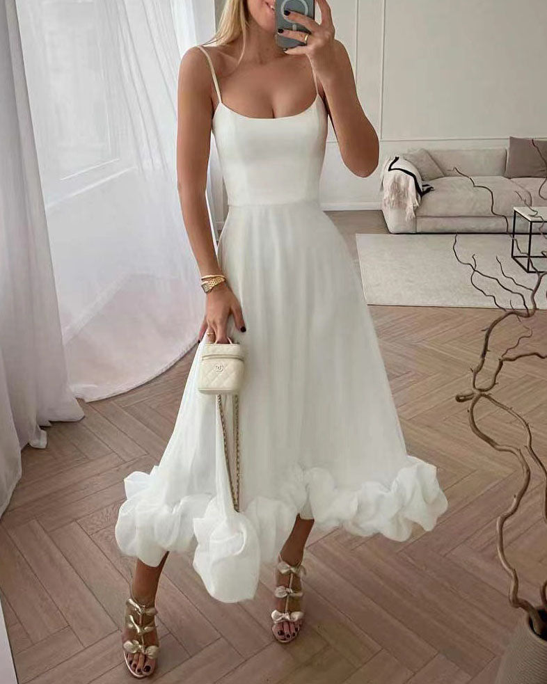 Karolina - A-line dress with floral appliqués and thin straps