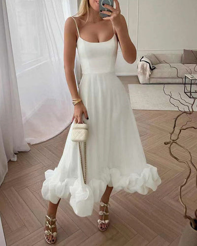 Karolina - A-line dress with floral appliqués and thin straps