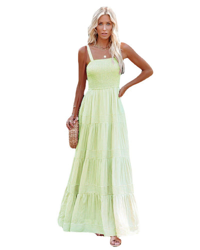 Emma - Pinstriped Backless Cami Maxi Dress