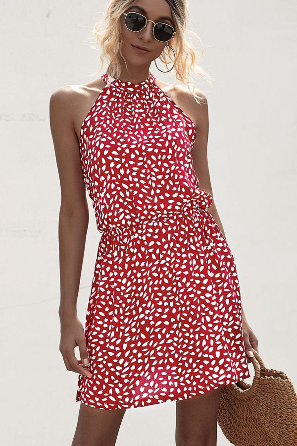 Virginia - Casual polka dot print halterneck dress