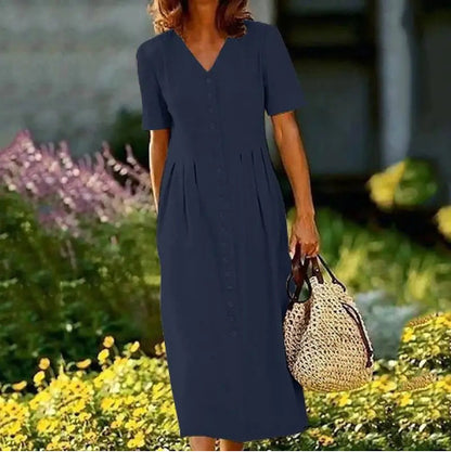 Simple midi dress with front buttons and short sleeves