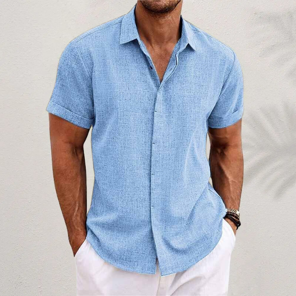 Men's short-sleeved button-down shirt, modern style
