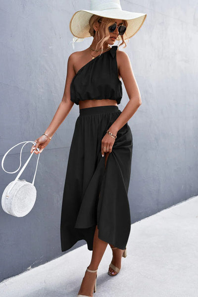 Delia - Sleeveless top and one-shoulder maxi skirt set