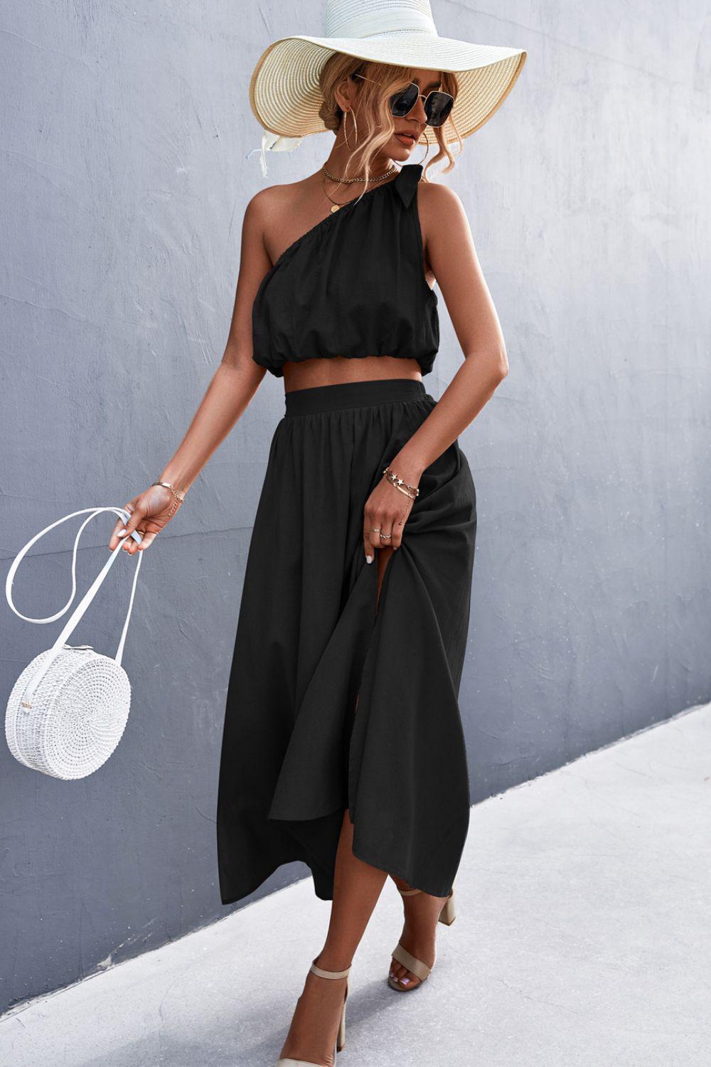 Malena - Sleeveless One Shoulder Crop Top and Maxi Skirt Set