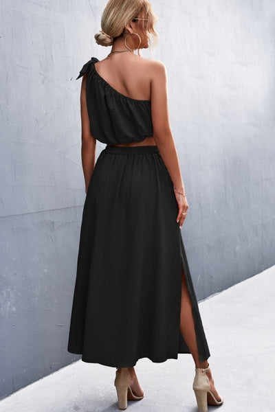 Malena - Sleeveless One Shoulder Crop Top and Maxi Skirt Set