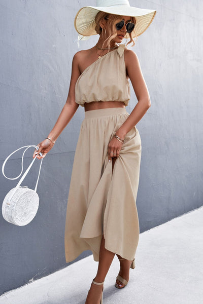 Malena - Sleeveless One Shoulder Crop Top and Maxi Skirt Set