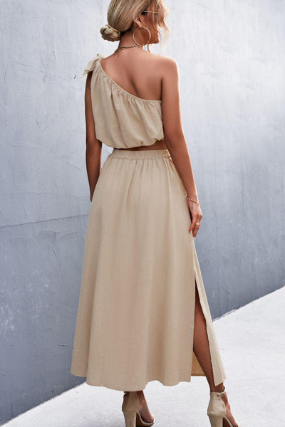 Malena - Sleeveless One Shoulder Crop Top and Maxi Skirt Set