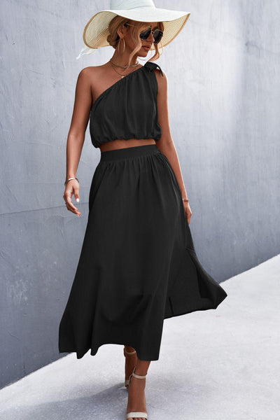 Malena - Sleeveless One Shoulder Crop Top and Maxi Skirt Set