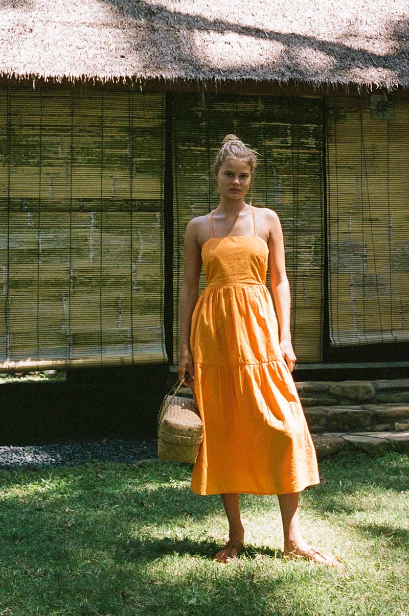Lightweight summer midi dress with thin straps