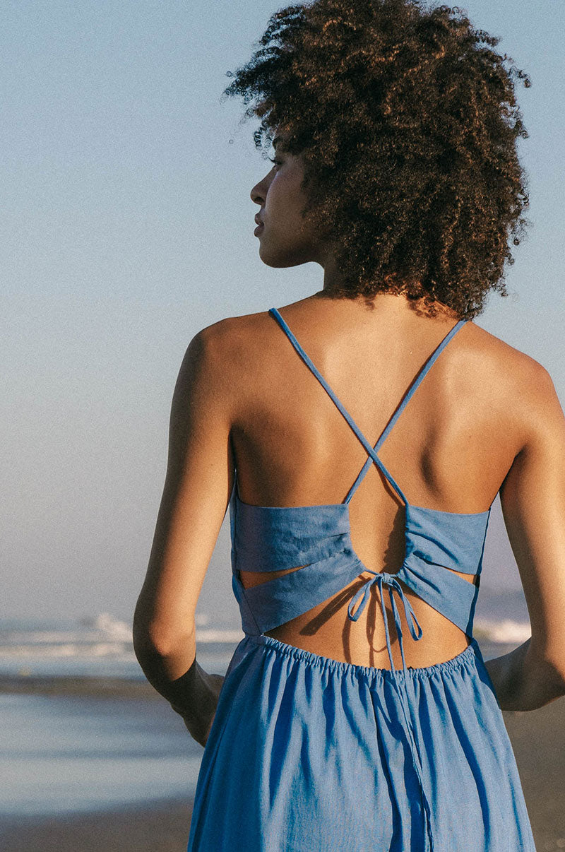 Lightweight summer midi dress with thin straps