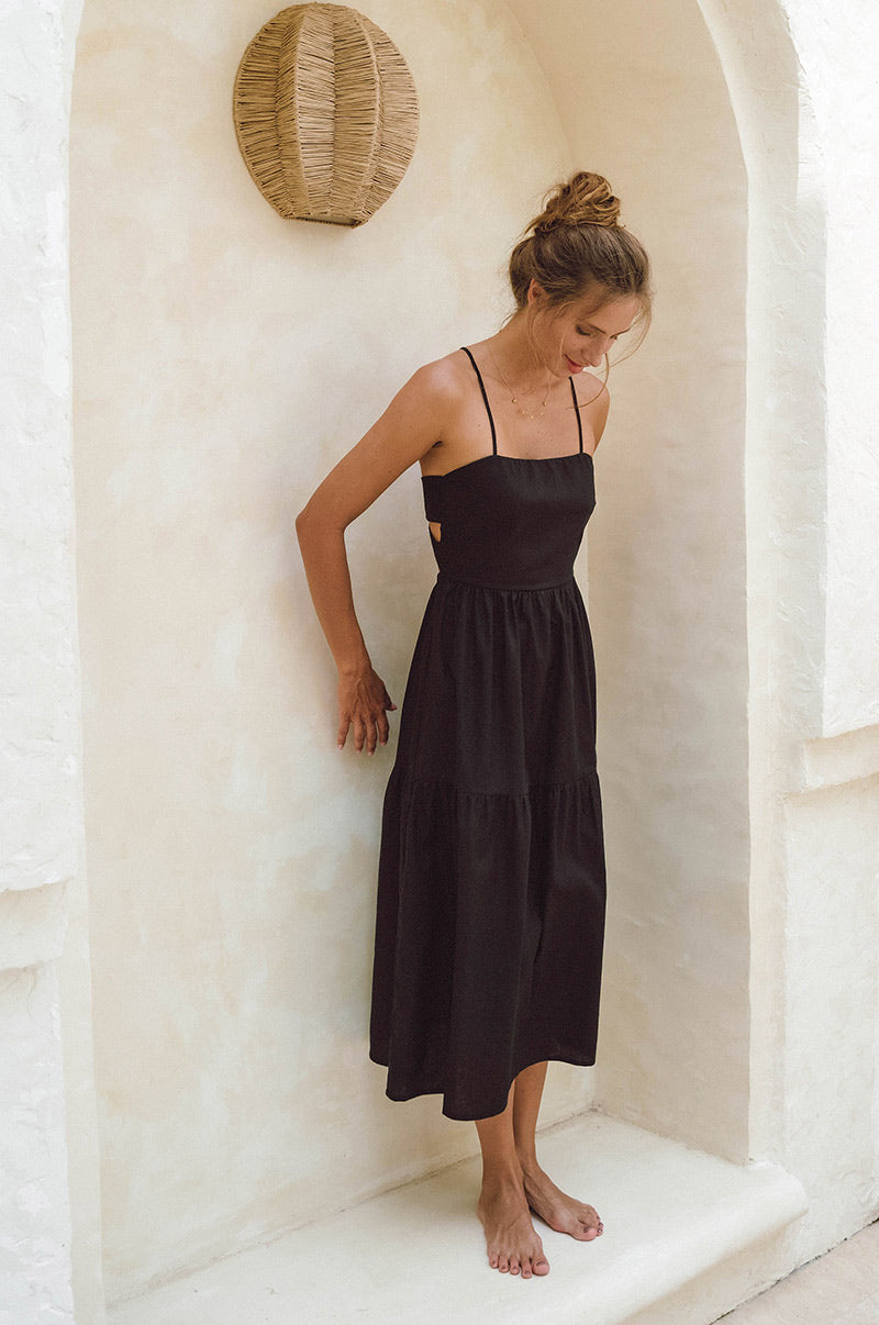 Lightweight summer midi dress with thin straps