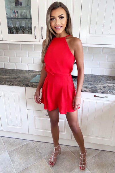 Summer short jumpsuit with a high neck for a modern and fresh style