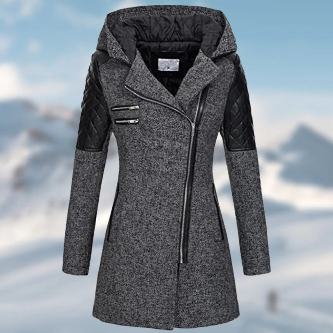 Women's winter coat with modern design and deep hood