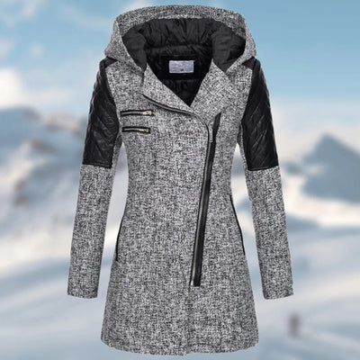 Women's winter coat with modern design and deep hood