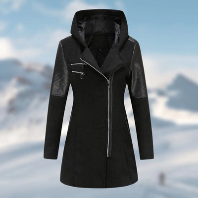 Women's winter coat with modern design and deep hood