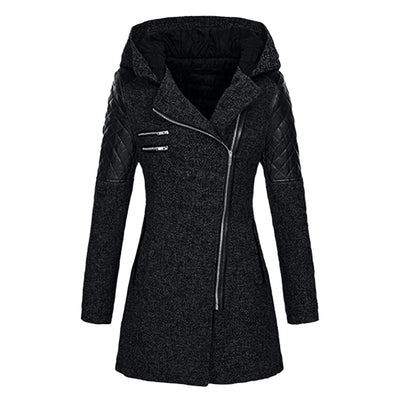 Women's winter coat with modern design and deep hood