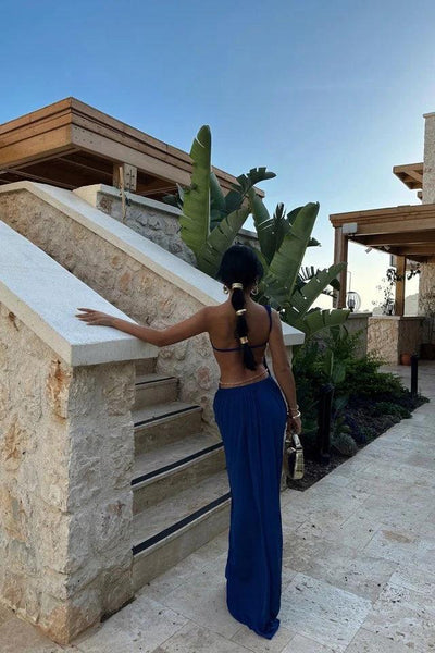 Elegant one-shoulder open-back maxi dress