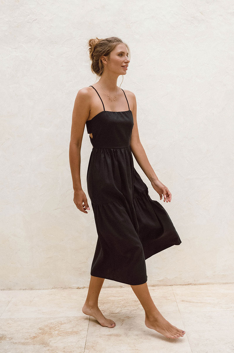 Lightweight summer midi dress with thin straps