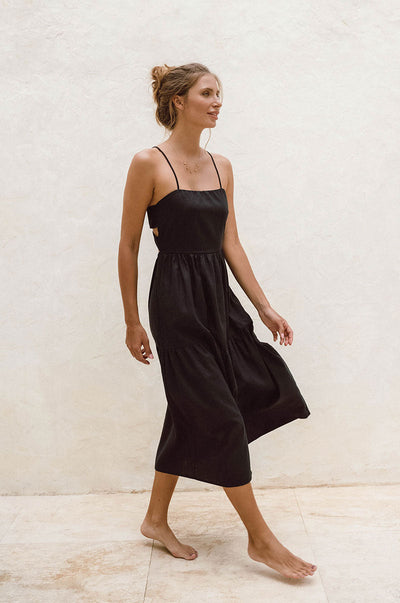 Lightweight summer midi dress with thin straps