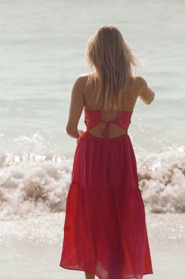 Lightweight summer midi dress with thin straps