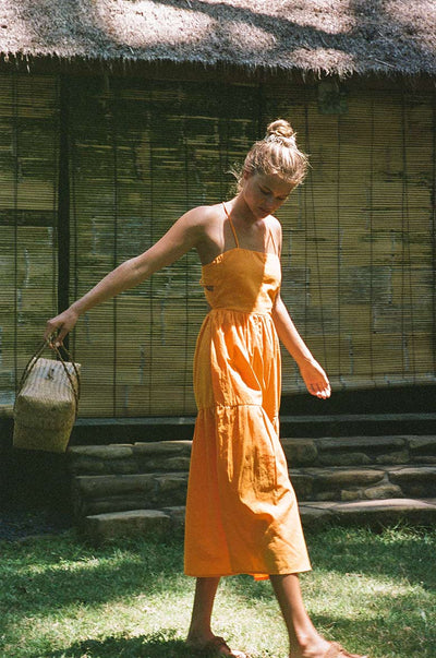 Lightweight summer midi dress with thin straps