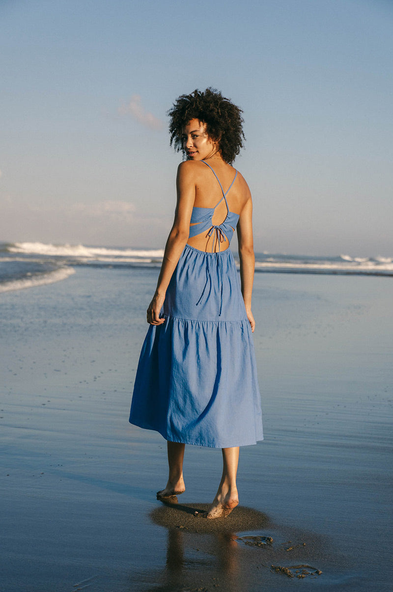 Lightweight summer midi dress with thin straps