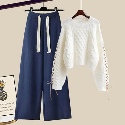 Women's two-piece set, sweater and wide-legged pants, comfortable and warm