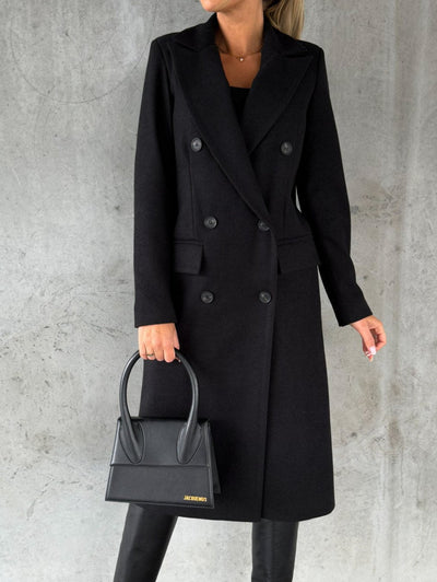 Classic women's long coat with elegant buttons and lapels