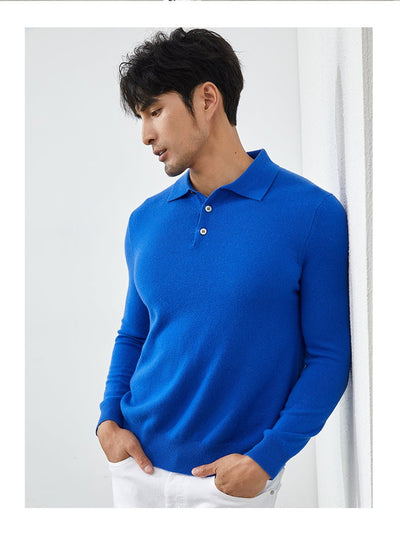 Men's Long-Sleeved Polo Shirt - Elegant Autumn Sweater