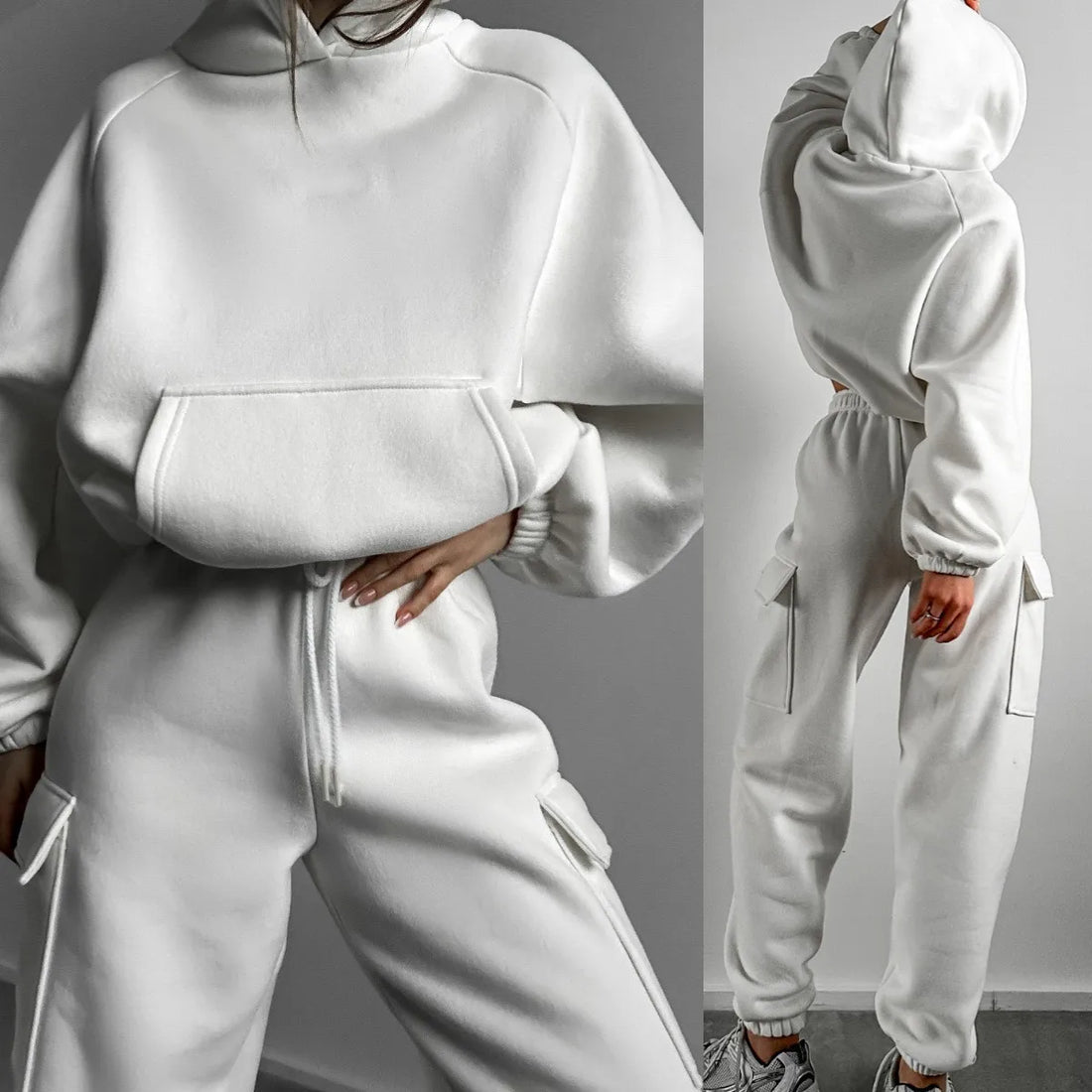Women's Casual Set with Comfortable Sweatshirt and Modern Cargo Pants