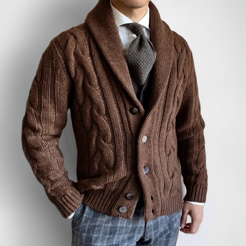 Men's knitted cardigan with an original collar: style and comfort