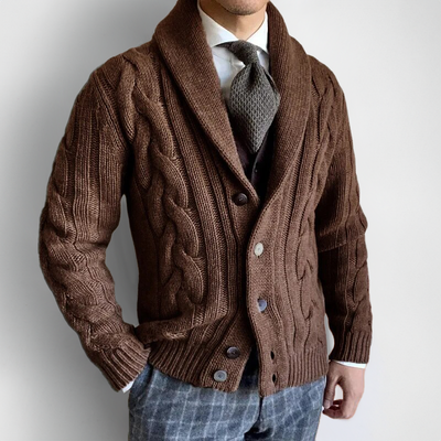 Men's knitted cardigan with an original collar: style and comfort
