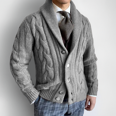 Men's knitted cardigan with an original collar: style and comfort