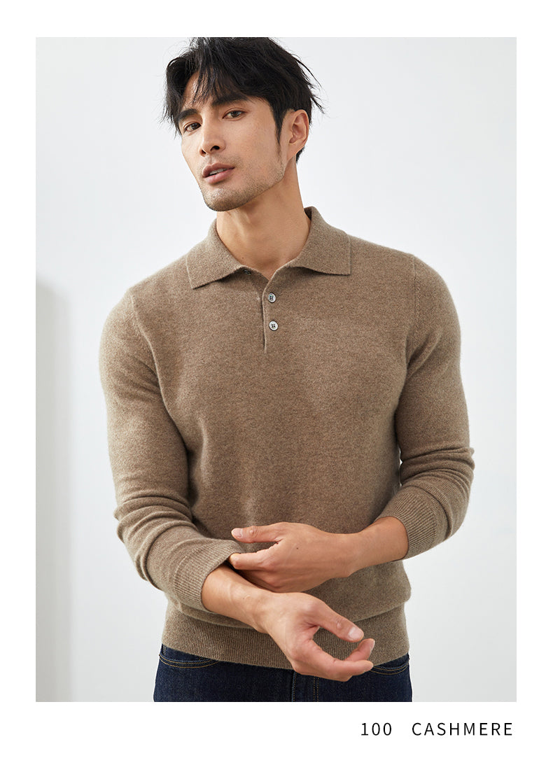 Men's Long-Sleeved Polo Shirt - Elegant Autumn Sweater