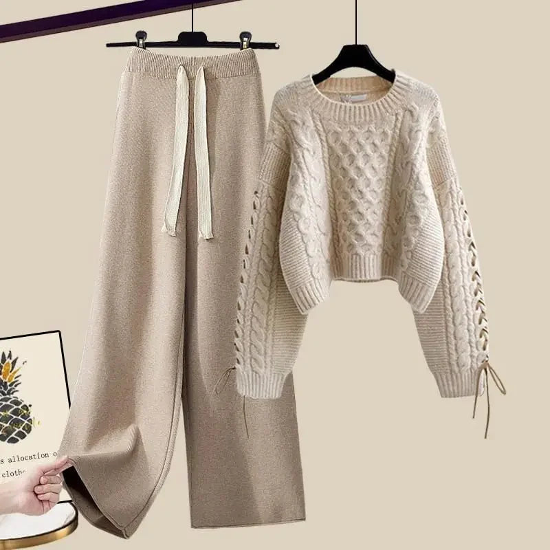 Women's two-piece set, sweater and wide-legged pants, comfortable and warm