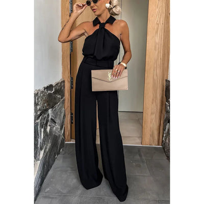 Elegant sleeveless open-back jumpsuit with wide-legged trousers
