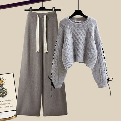 Women's two-piece set, sweater and wide-legged pants, comfortable and warm