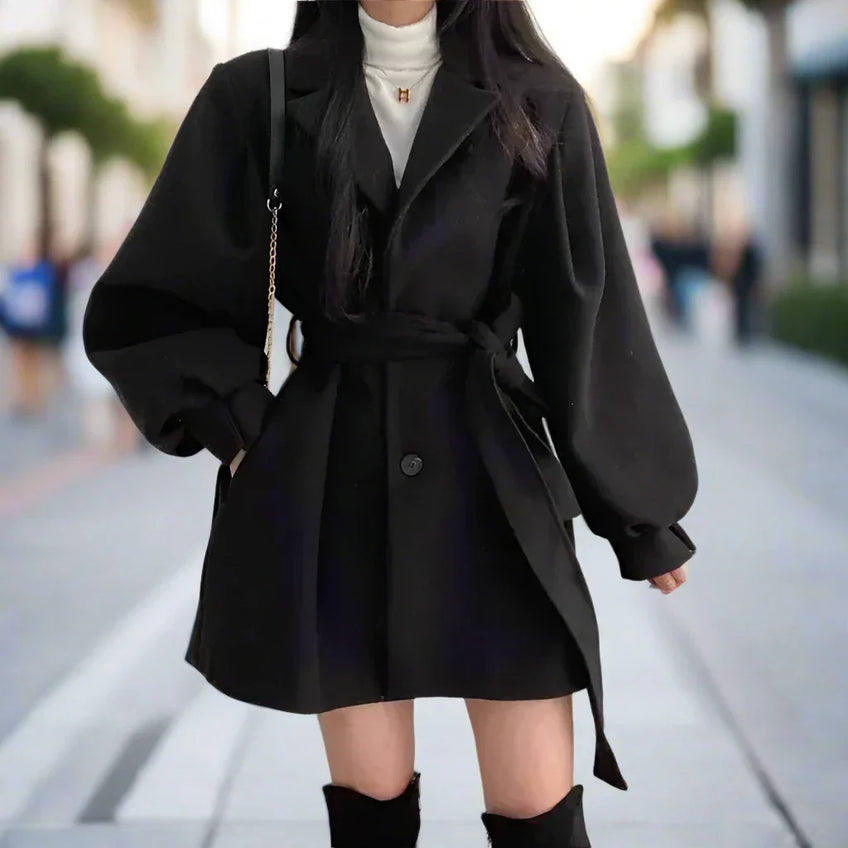 Classic women's belted coat, modern design