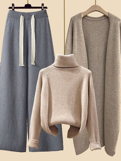 Women's 3-Piece Set: Wide-Leg Pants, Modern Sweater, and Elegant Cardigan