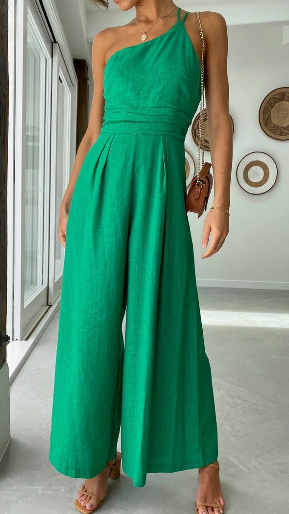Women's Summer Wide Leg One Shoulder Jumpsuit