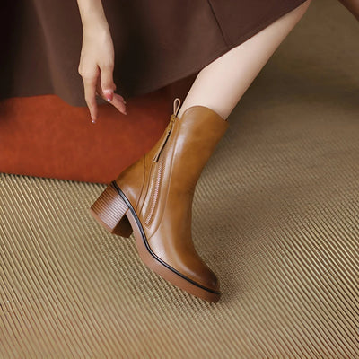 Comfortable low heel ankle boots for women with modern zipper design