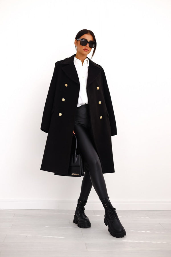 Women's casual wrap coat with modern button details