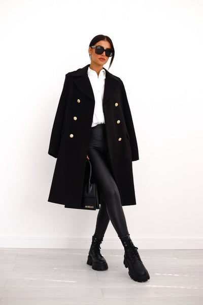 Women's casual wrap coat with modern button details