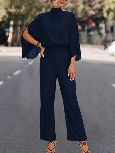Linda - Long Sleeve Lace Up Jumpsuit with Keyhole Back